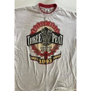 Vintage Chicago Bulls Three Peat NBA Championship Layered T Shirt XL Stained
